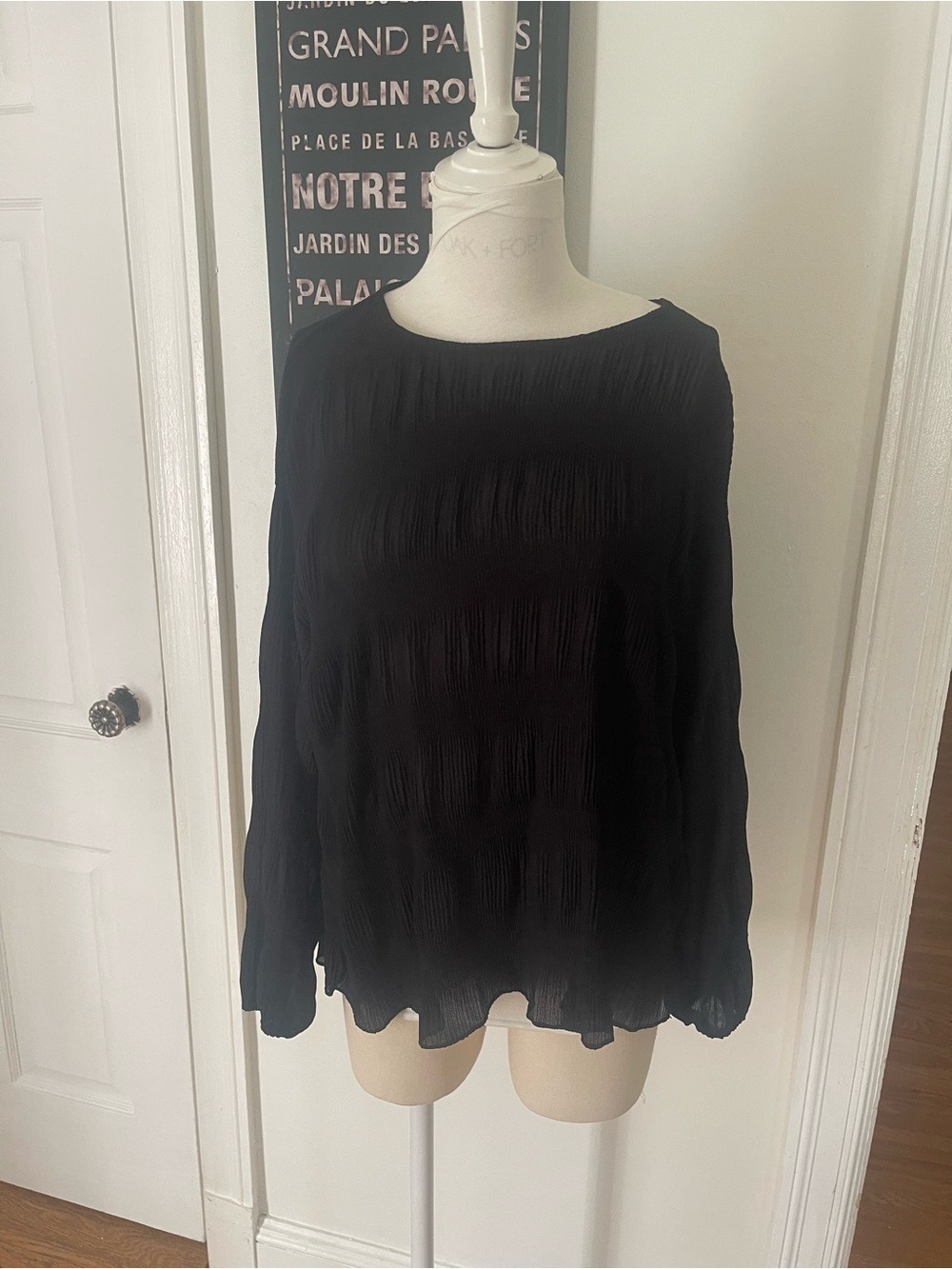 OAK + FORT Black Textured Long-Sleeve Blouse
